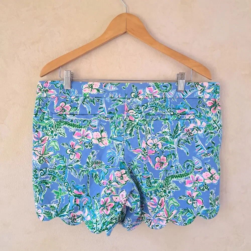 Lilly Pulitzer Buttercup Knit Short Boca Blue Beneath The Bougainvillea Size 12
